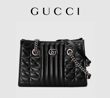 Kundenspezifisches eingebranntes GG Marmont mittlerer Matelassé Tote Black Leather