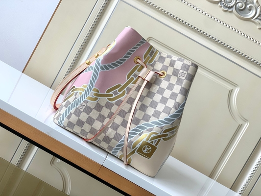 Weißes Rosa Damier Azur Canvas LV brannte Eimer-Tasche Bote-Bag NéONoé Millimeter ein
