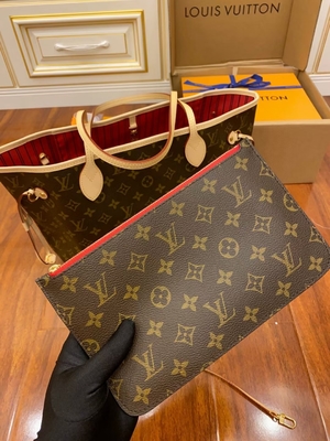 Monogramm-Segeltuch Neverfull Millimeter Louis Vuitton Designer Monogram Bags rosa italienisches Leder der Kategorie A