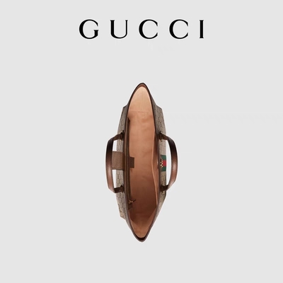 Lederne getrimmte Segeltuch-Gucci Ophidia Tote White Medium GG-Damen