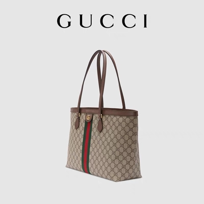 Lederne getrimmte Segeltuch-Gucci Ophidia Tote White Medium GG-Damen