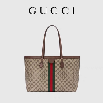 Lederne getrimmte Segeltuch-Gucci Ophidia Tote White Medium GG-Damen