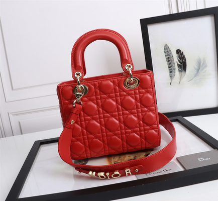 Dame Red Lambskin My Abcdior Dior Cannage Shoulder Bag D6806