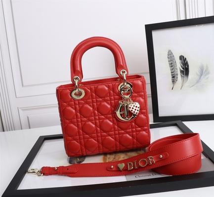 Dame Red Lambskin My Abcdior Dior Cannage Shoulder Bag D6806