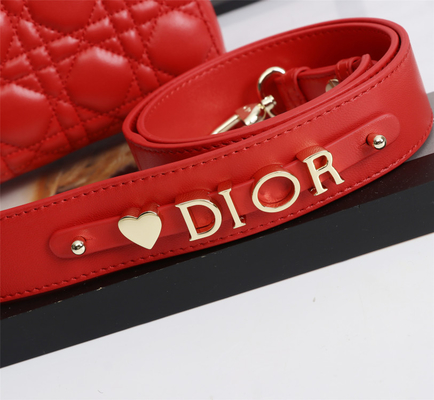 Dame Red Lambskin My Abcdior Dior Cannage Shoulder Bag D6806