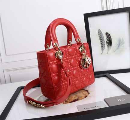 Dame Red Lambskin My Abcdior Dior Cannage Shoulder Bag D6806