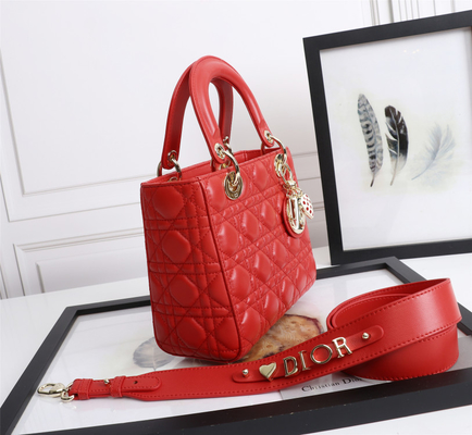 Dame Red Lambskin My Abcdior Dior Cannage Shoulder Bag D6806
