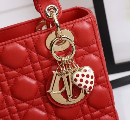 Dame Red Lambskin My Abcdior Dior Cannage Shoulder Bag D6806