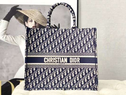 Blaue eingebrannte Umhängetasche Christian Book Large Dior Oblique Embroidery Canvas Navys
