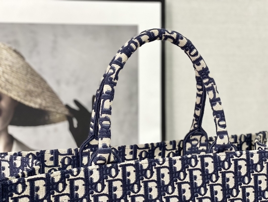 Blaue eingebrannte Umhängetasche Christian Book Large Dior Oblique Embroidery Canvas Navys