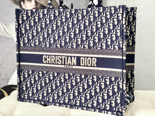 Blaue eingebrannte Umhängetasche Christian Book Large Dior Oblique Embroidery Canvas Navys