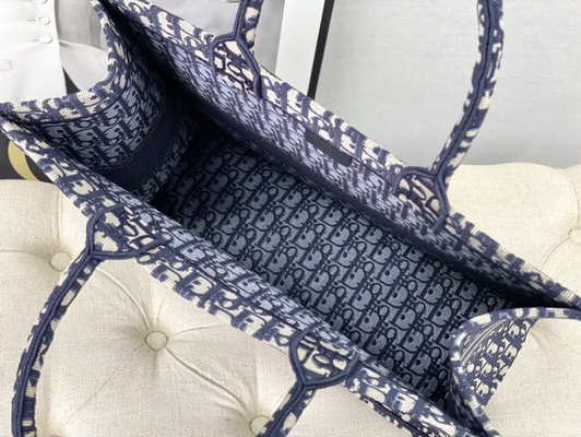 Blaue eingebrannte Umhängetasche Christian Book Large Dior Oblique Embroidery Canvas Navys