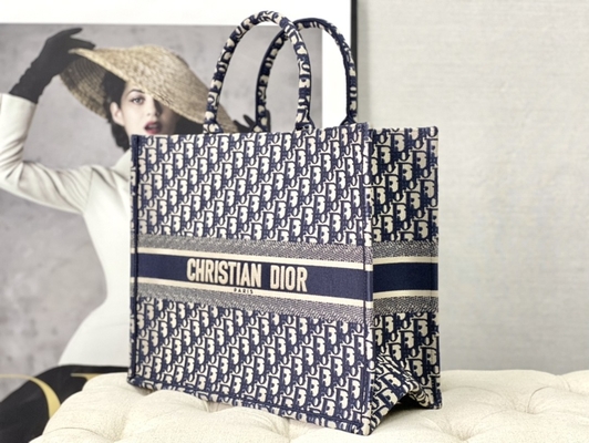 Blaue eingebrannte Umhängetasche Christian Book Large Dior Oblique Embroidery Canvas Navys