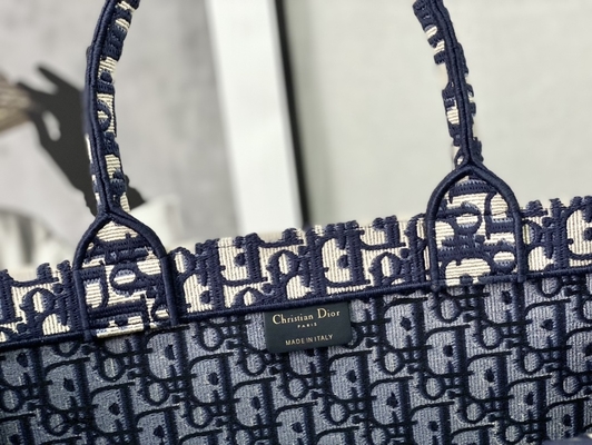 Blaue eingebrannte Umhängetasche Christian Book Large Dior Oblique Embroidery Canvas Navys