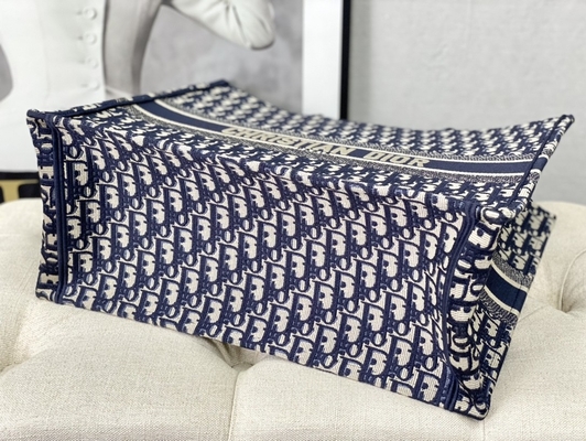 Blaue eingebrannte Umhängetasche Christian Book Large Dior Oblique Embroidery Canvas Navys