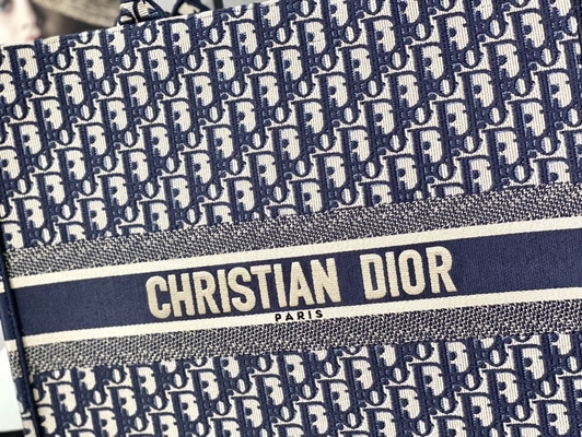 Blaue eingebrannte Umhängetasche Christian Book Large Dior Oblique Embroidery Canvas Navys