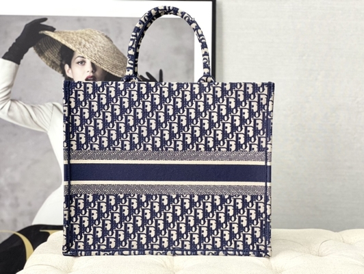 Blaue eingebrannte Umhängetasche Christian Book Large Dior Oblique Embroidery Canvas Navys