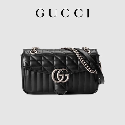 GUCCI-GG brannte Bote-Bag Marmont Shoulder-Tasche kleines gestepptes Leder ein