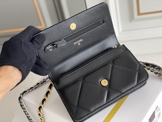 Lammfell-Gold Preloved brannte Klappen-Tasche Taschen-Chanels 19 Mini-Soem ein