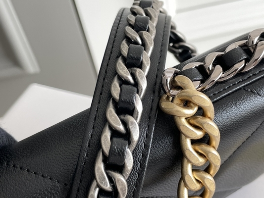 Lammfell-Gold Preloved brannte Klappen-Tasche Taschen-Chanels 19 Mini-Soem ein