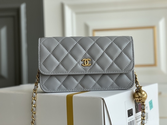 Schwarze Mini Coco Chanel WOC-Kupplungs-Handtaschen-Geldbörse auf einer Kette CF20