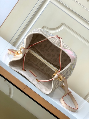 Weißes Rosa Damier Azur Canvas LV brannte Eimer-Tasche Bote-Bag NéONoé Millimeter ein