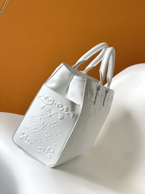 Weißes Monogramm Preloved brannte Tasche Louis Vuitton Sac Plat Tote ein