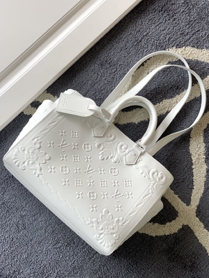 Weißes Monogramm Preloved brannte Tasche Louis Vuitton Sac Plat Tote ein