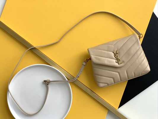 YVES SAINT LAURENT-Heilig-Laurent Ladys Cassandra Chain Shoulder-Taschen-Baumwollsegeltuch und Karamell-Brown-Kalbsleder