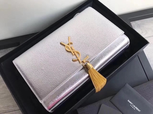Nackenbands- mit Halterungpolyester-Saint Laurent YVES SAINT LAURENT Woc-Tasche mit Reißverschluss-Schließungs-Silber