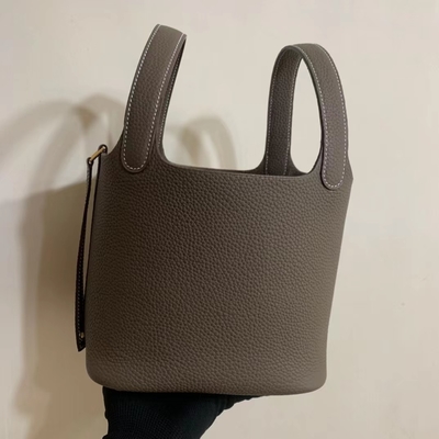 Hermes Branded Ladys Handbag Jaune Ambre Picotin Lock P.M. Clemence Leather Soleil