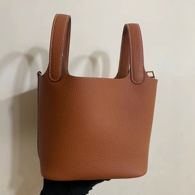 Hermes Branded Ladys Handbag Jaune Ambre Picotin Lock P.M. Clemence Leather Soleil