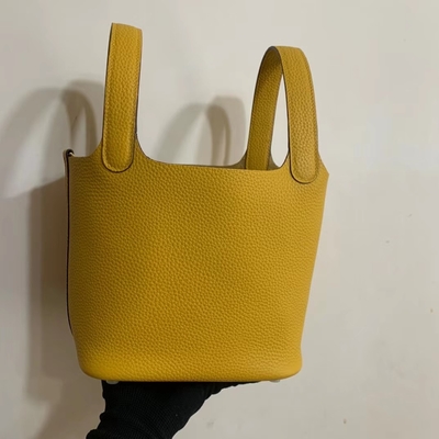 Hermes Branded Ladys Handbag Jaune Ambre Picotin Lock P.M. Clemence Leather Soleil