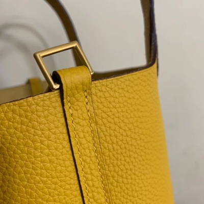 Hermes Branded Ladys Handbag Jaune Ambre Picotin Lock P.M. Clemence Leather Soleil