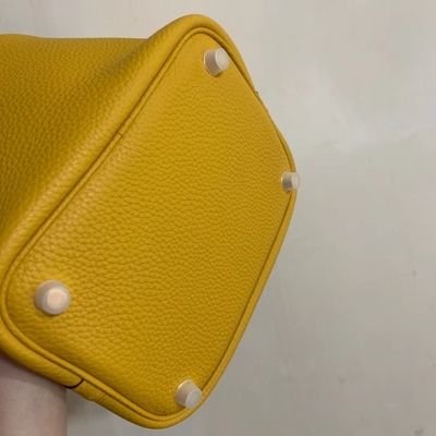 Hermes Branded Ladys Handbag Jaune Ambre Picotin Lock P.M. Clemence Leather Soleil