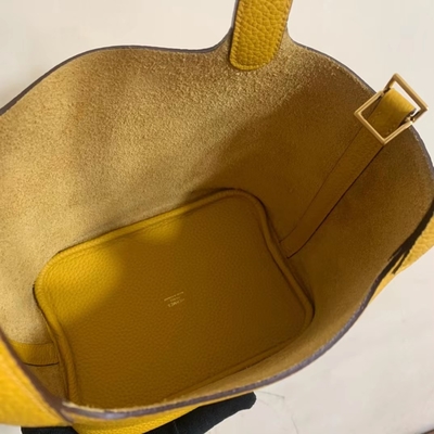 Hermes Branded Ladys Handbag Jaune Ambre Picotin Lock P.M. Clemence Leather Soleil