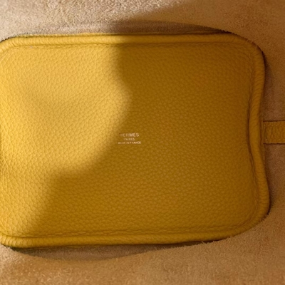 Hermes Branded Ladys Handbag Jaune Ambre Picotin Lock P.M. Clemence Leather Soleil