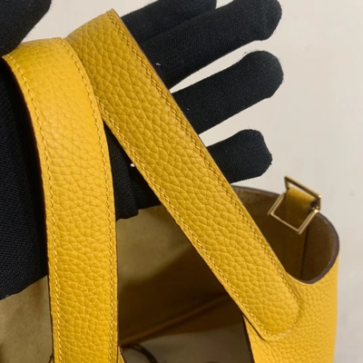 Hermes Branded Ladys Handbag Jaune Ambre Picotin Lock P.M. Clemence Leather Soleil