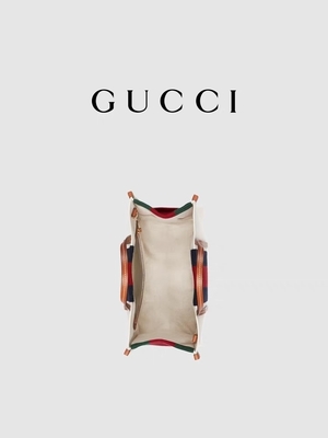 Weißes Baumwollsegeltuch Mini Blue Striped Tote Bag Guccis, der G ineinander greift