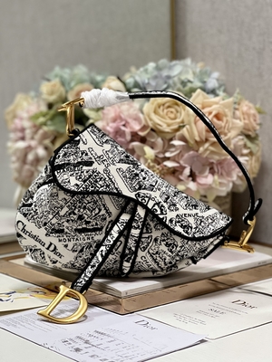 Frauen-Stickerei Dior Saddle Sling Bag Patchwork 25cm mit 3 Innentaschen