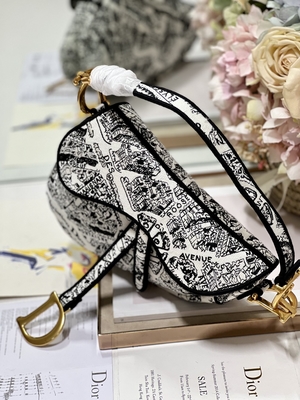 Frauen-Stickerei Dior Saddle Sling Bag Patchwork 25cm mit 3 Innentaschen