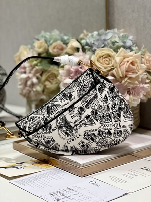 Frauen-Stickerei Dior Saddle Sling Bag Patchwork 25cm mit 3 Innentaschen