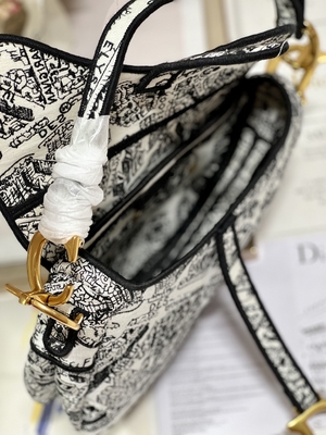 Frauen-Stickerei Dior Saddle Sling Bag Patchwork 25cm mit 3 Innentaschen