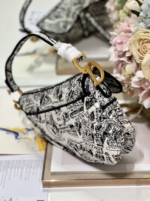 Frauen-Stickerei Dior Saddle Sling Bag Patchwork 25cm mit 3 Innentaschen