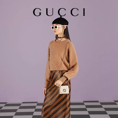 Weiße lederne Gewohnheit brannte Taschen mittlere Handtasche Blondie Gucci ein