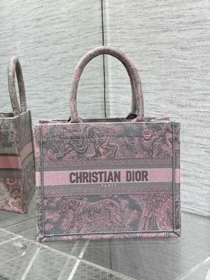 Kleiner Christian Dior Booktote Pink And Gray Toile De Jouy Sauvage Embroidery