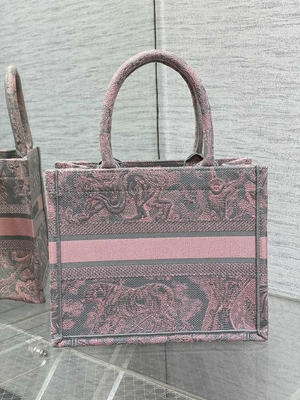 Kleiner Christian Dior Booktote Pink And Gray Toile De Jouy Sauvage Embroidery