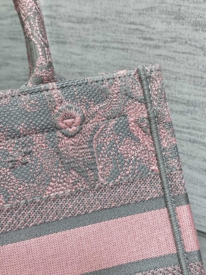 Kleiner Christian Dior Booktote Pink And Gray Toile De Jouy Sauvage Embroidery