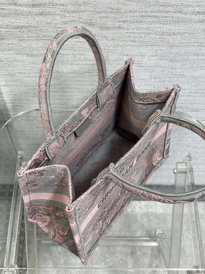 Kleiner Christian Dior Booktote Pink And Gray Toile De Jouy Sauvage Embroidery