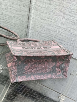 Kleiner Christian Dior Booktote Pink And Gray Toile De Jouy Sauvage Embroidery
